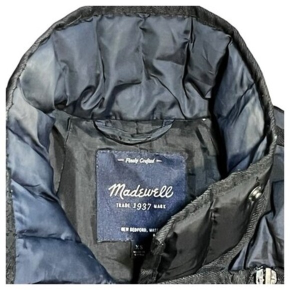Madewell Womens XS Quilted Down Puffer Coat-Dark Navy & Black Asymmetrical Zip - Picture 5 of 15